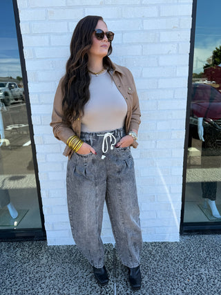 Denim Washed Barrel Pant- Grey