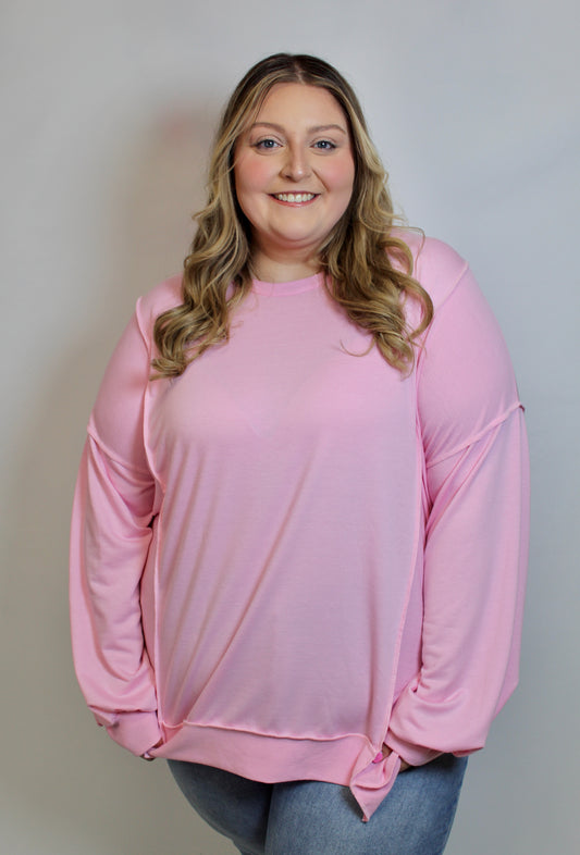 Curvy Love You Long Time Pullover In Pink