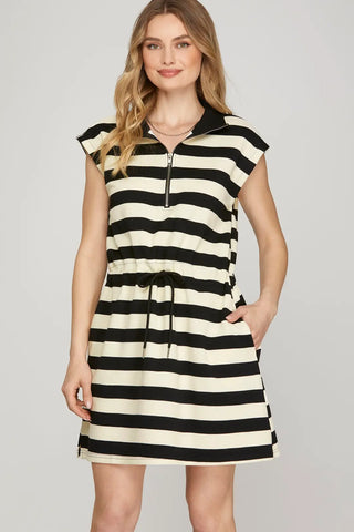 Gametime Striped Mini Dress/Black