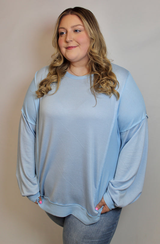 Curvy Love You Long Time Pullover In Blue