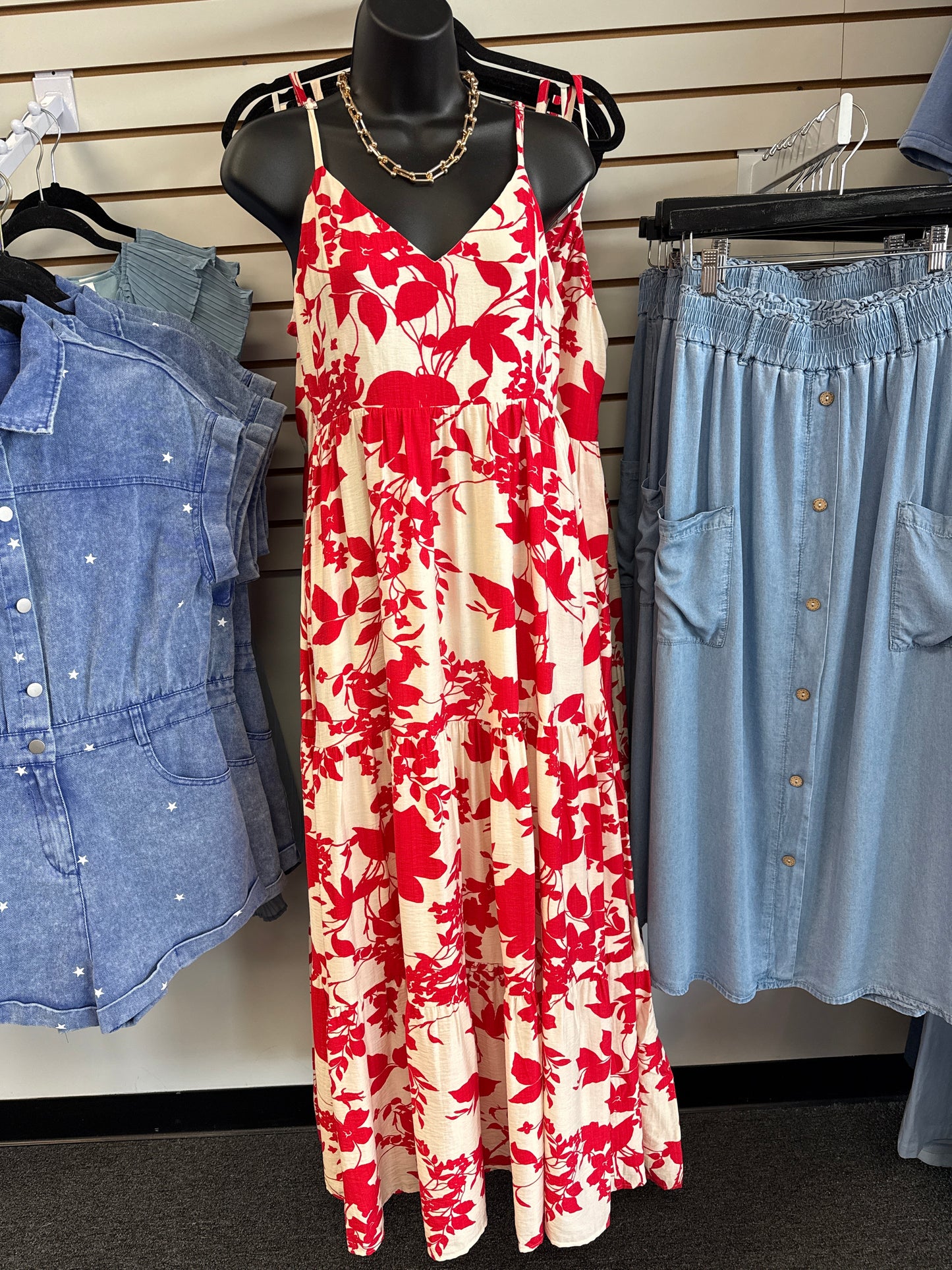 Radiant Red Floral Maxi Dress