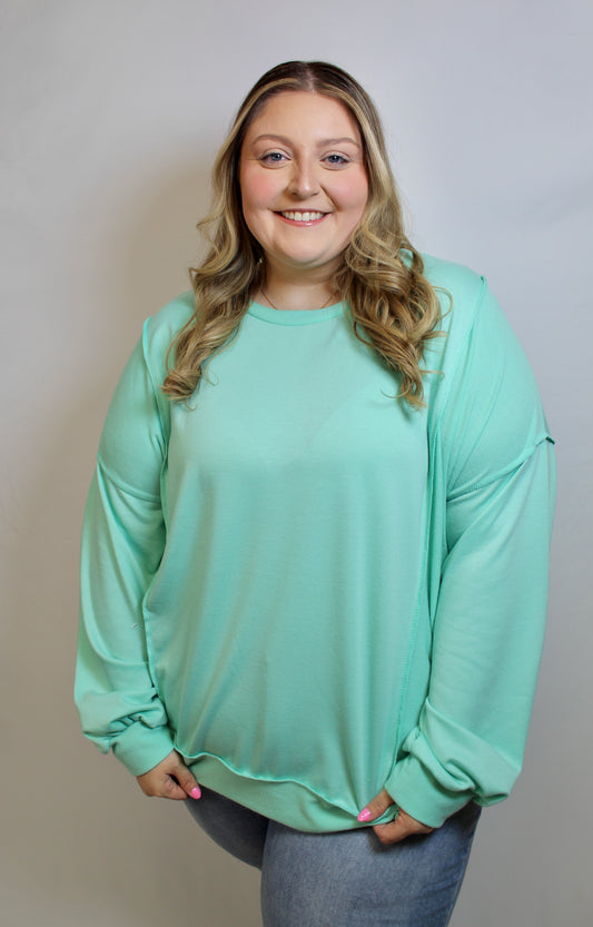Curvy Love You Long Time Pullover In Mint