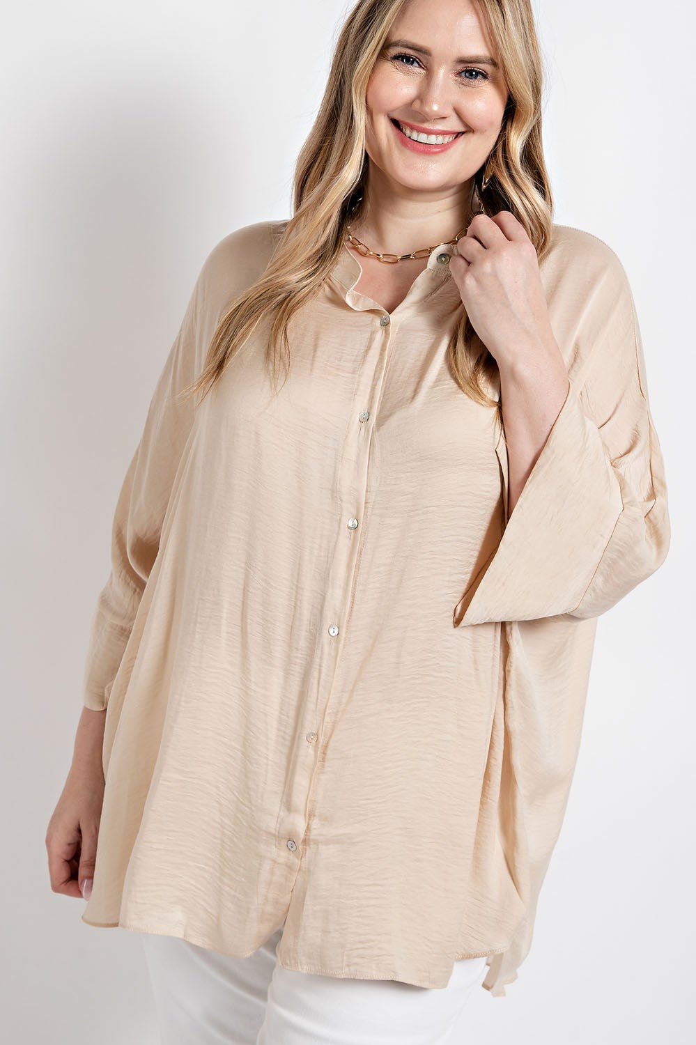 Curvy Done Deal Top- Beige