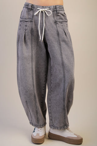 Denim Washed Barrel Pant- Grey