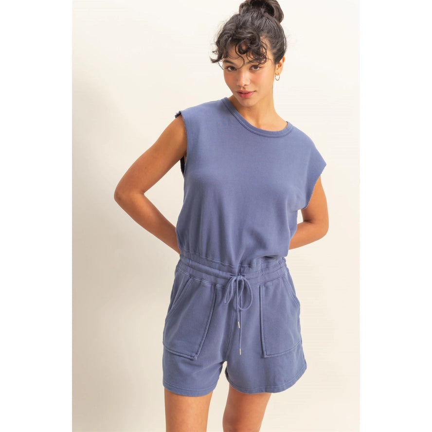 Girly Errands Romper- Dusty Indigo