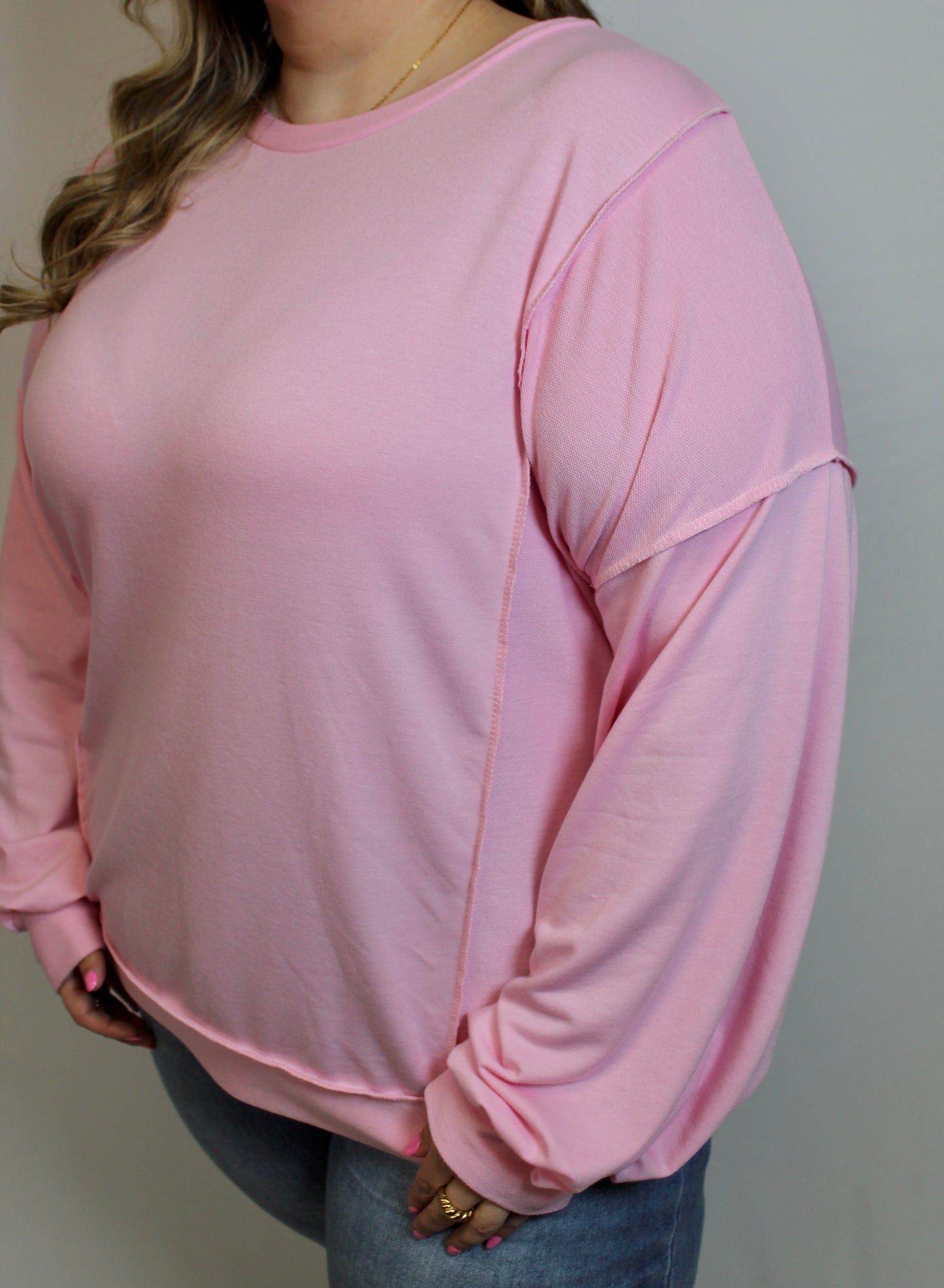 Curvy Love You Long Time Pullover In Pink