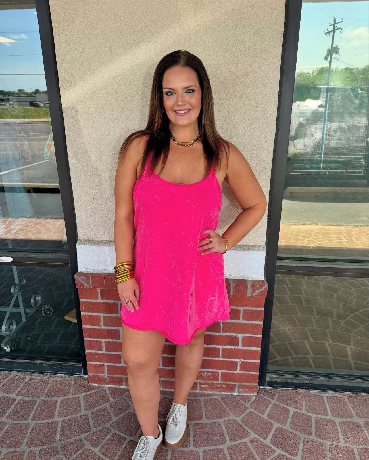 Summer Break Romper- Hot Pink