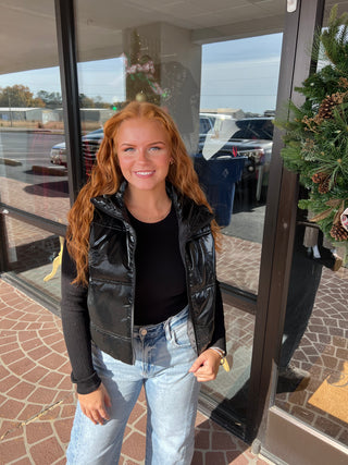 High Neck Zip Up Vest/Black