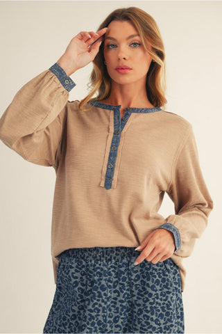 Gossip Girl Henley Top- Mocha
