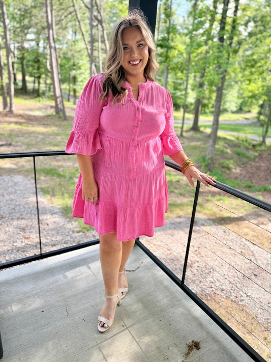 Curvy Baby Bell Mini Dress-Pink