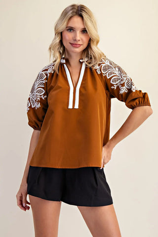 Romantic Rust Midi Sleeve Top