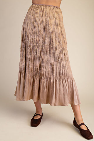 Crinkled Midi Skirt- Taupe