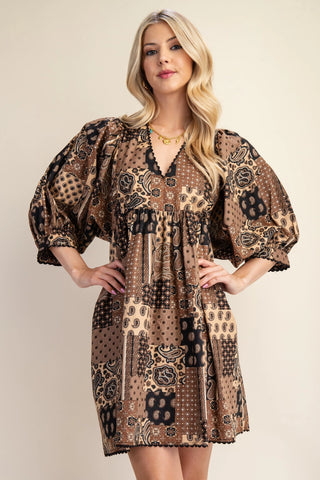 Rustic Romance Mini Dress- Brown