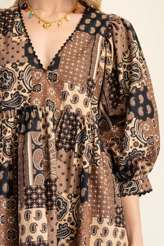 Rustic Romance Mini Dress- Brown