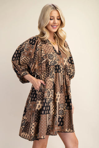 Rustic Romance Mini Dress- Brown