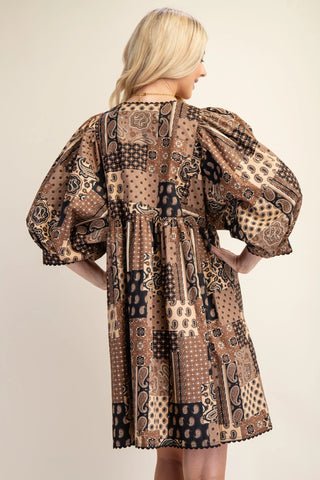 Rustic Romance Mini Dress- Brown