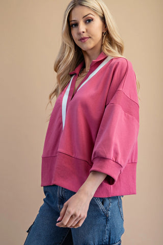 Jersey V-Neck Sweatshirt- Rose Gold