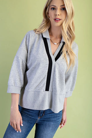Jersey V-Neck Sweatshirt- Grey