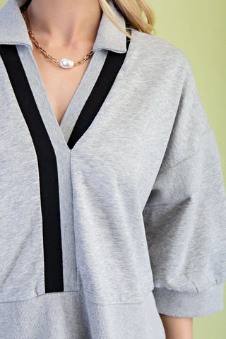 Jersey V-Neck Sweatshirt- Grey