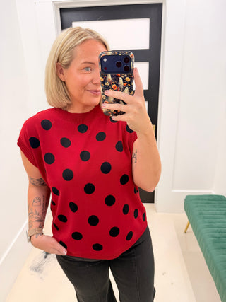 FNL Polka Dot Knit Top - Red/Black