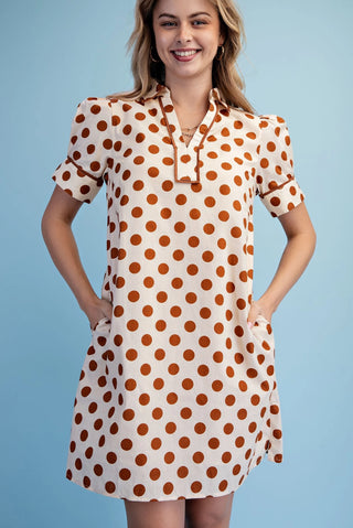 Dotty Delight Mini Dress- Brown