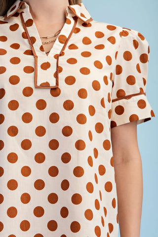 Dotty Delight Mini Dress- Brown
