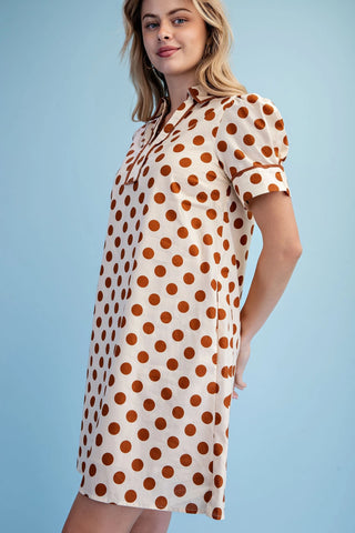 Dotty Delight Mini Dress- Brown