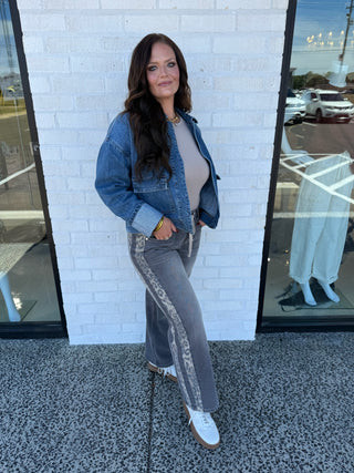 Drawstring Denim Pant- Dusty Leopard