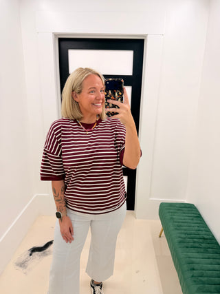 Dolly Stripe Top- Burgundy