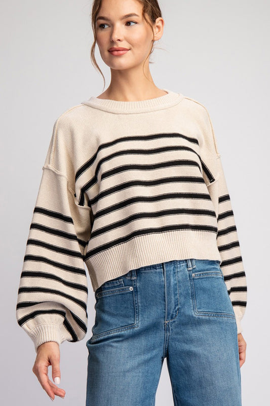 Striped Cropped Sweater- Sand