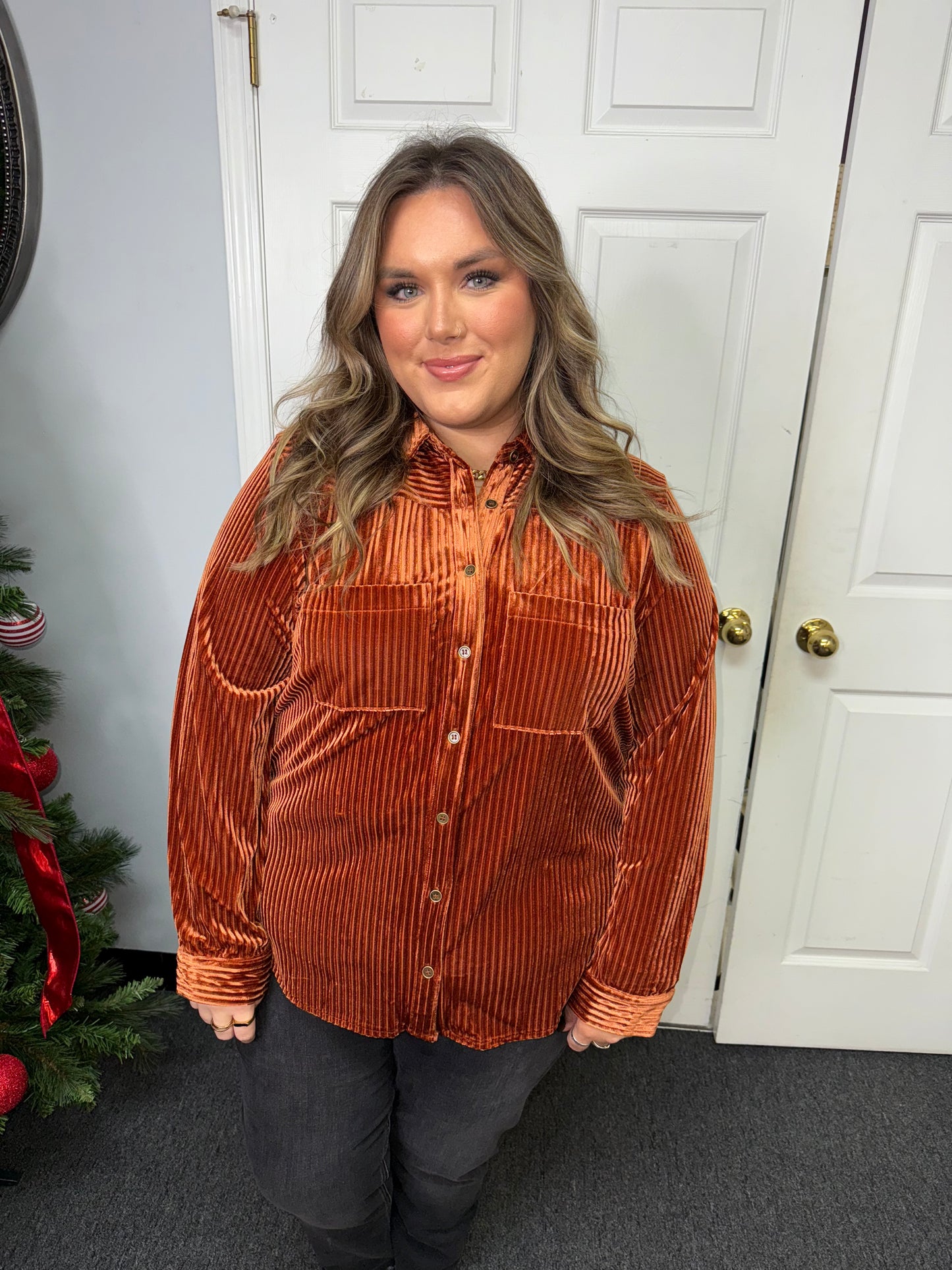 Curvy Velvet Top In Copper