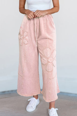 Flower Patch Crop Pants/Pink