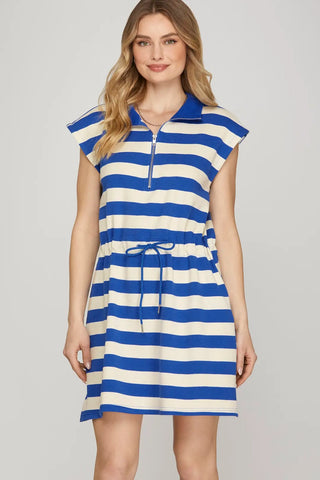 Gametime Striped Mini Dress/Royal Blue