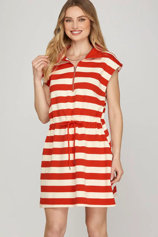 Gametime Striped Mini Dress/Red