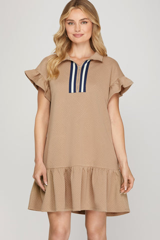 Danielle Quilted Mini Dress- Taupe