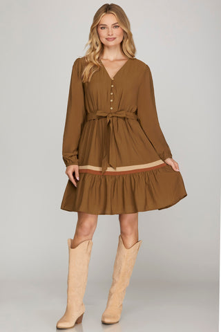 The Lacey Mini Dress- Brown