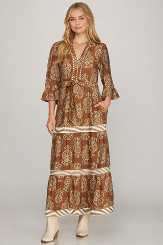 Village Vintage Maxi Dress- Brown