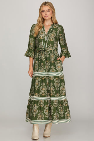 Village Vintage Maxi Dress- Olive