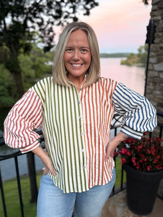 Colorblock Stripe Top- Olive Combo