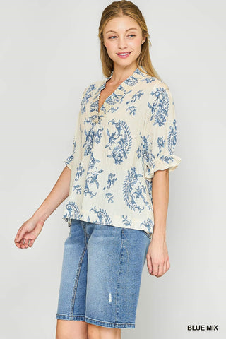 Willow Vine Blouse- Blue Mix