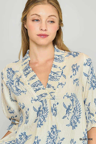 Willow Vine Blouse- Blue Mix