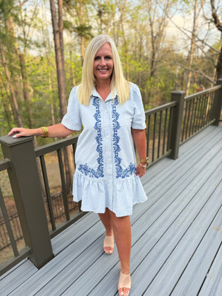 City Charmer Striped Dress- Blue