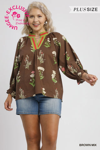Curvy Garden Cottage Blouse- Brown