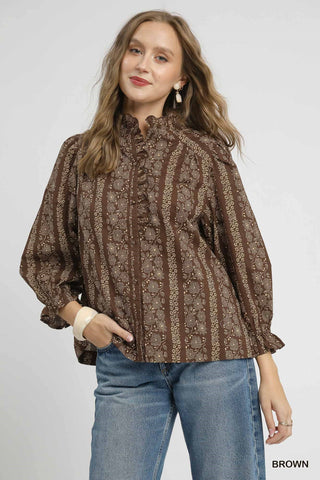 Josie Abstract Blouse- Brown
