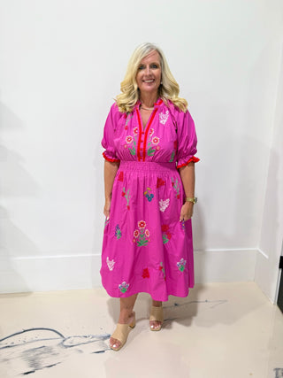 Petals & Promises Midi Dress - Fuchsia