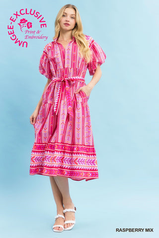 Weekend Stroll Stripe Vines Midi Dress