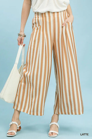 Vertical Stripe Wide Leg Pant/Latte