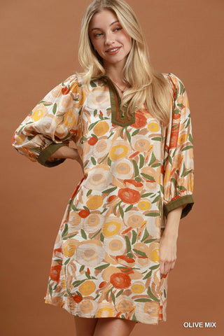 Harvest Floral Dress- Olive
