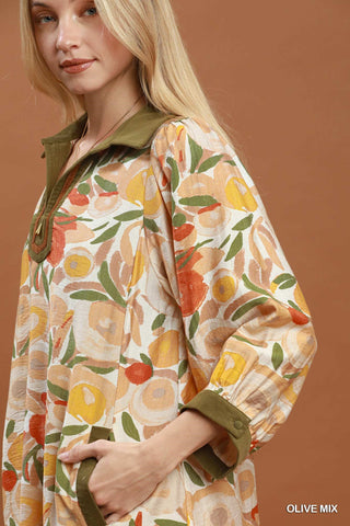 Harvest Floral Dress- Olive