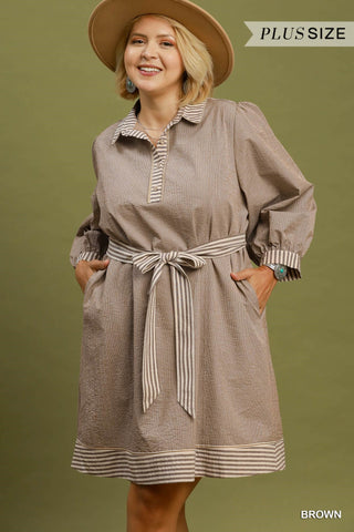 Curvy Stripe Mini Dress- Brown